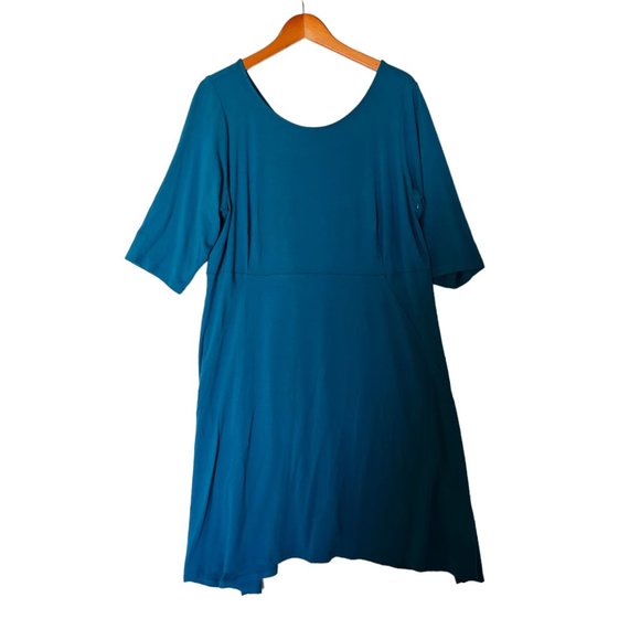 Eileen Fisher Scoop Neck Jersey Dress Plus Size 1X NWT Teal V Back Blue Green - Picture 13 of 14